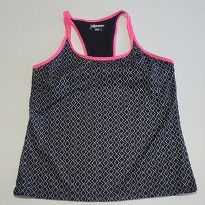Xersion Black and Pink Patterned Workout Tank Top XL
